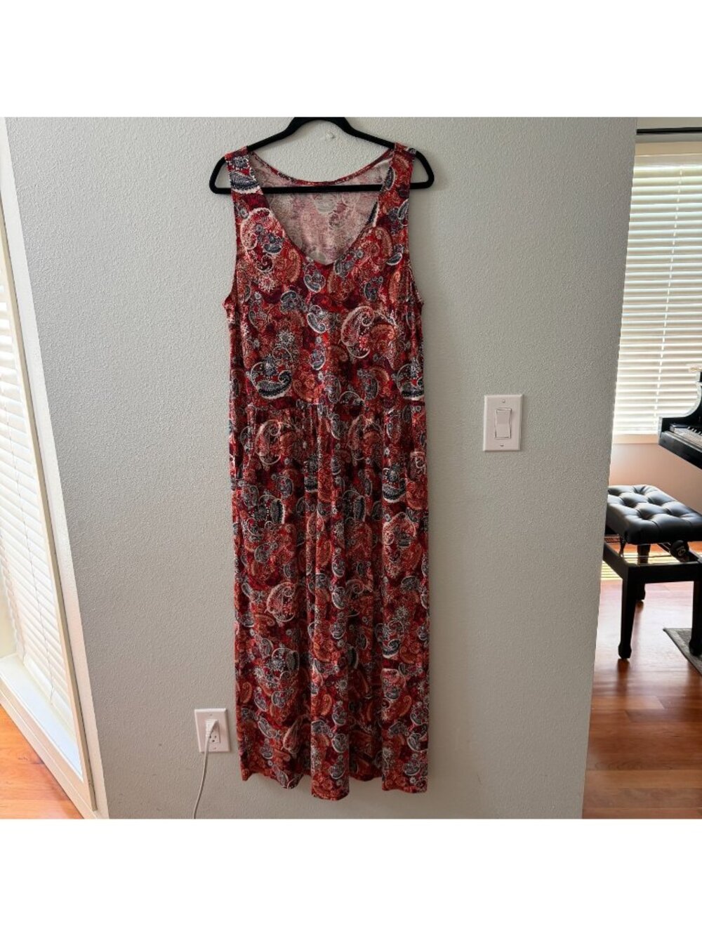 Garnet Hill Organic Cotton Tencel Sleeveless Maxi Dress Pockets LARGE Paisley